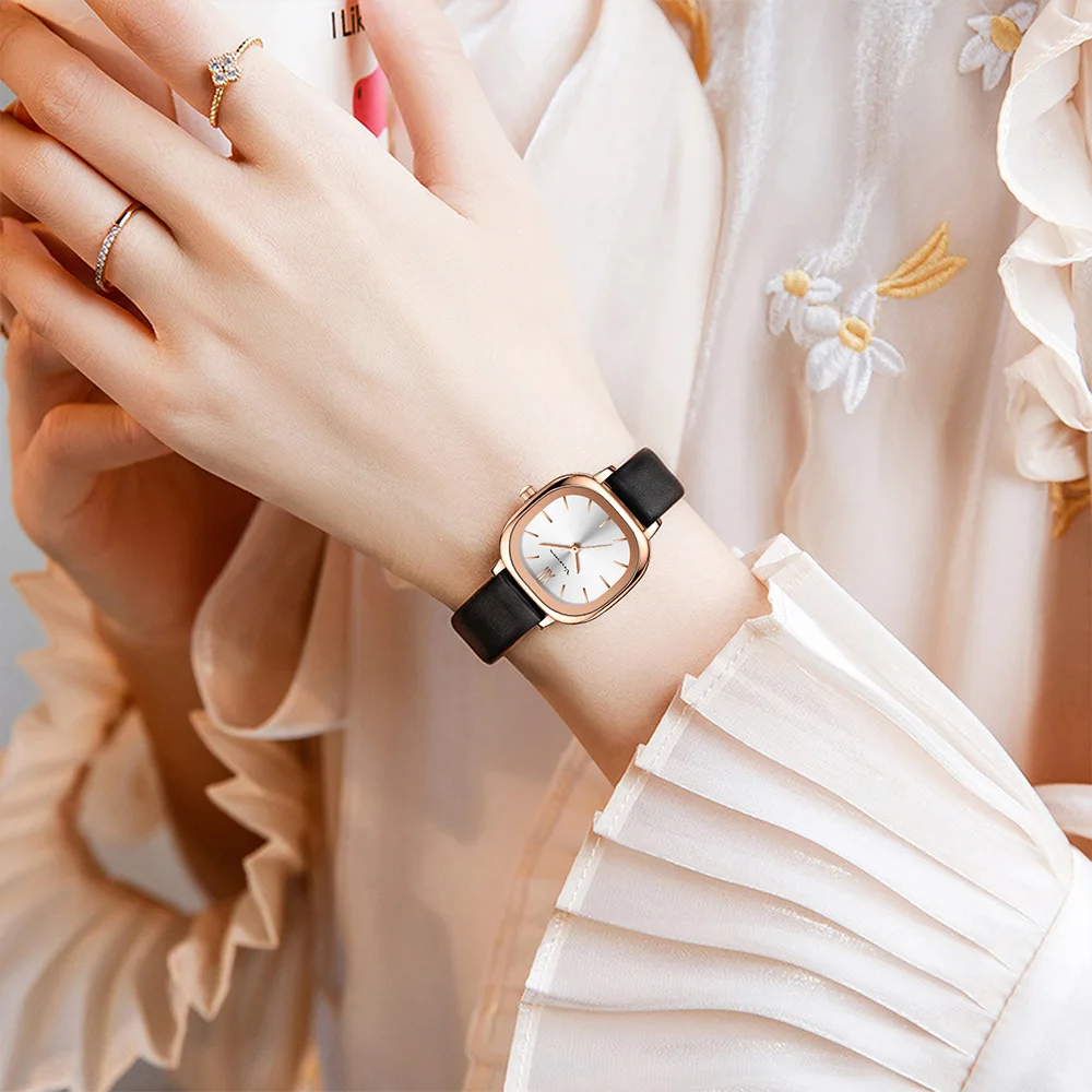 VA VA VOOM العلامة التجارية حركة كوارتز المرأة مربع ساعة ذهبية وردية بسيطة حزام من الجلد صغير 26 مللي متر ساعة اليد العمل الأصلية للنساء