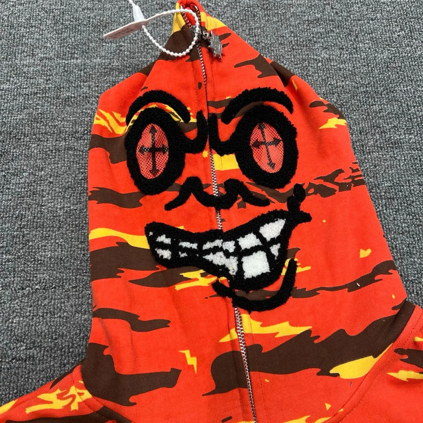 Orange Red Camouflage Pattern Cartoon Embroidery Zipper Hoodie Glo Gang The Glory Eyewear Mask Hooded Jacket Men Women Outfit