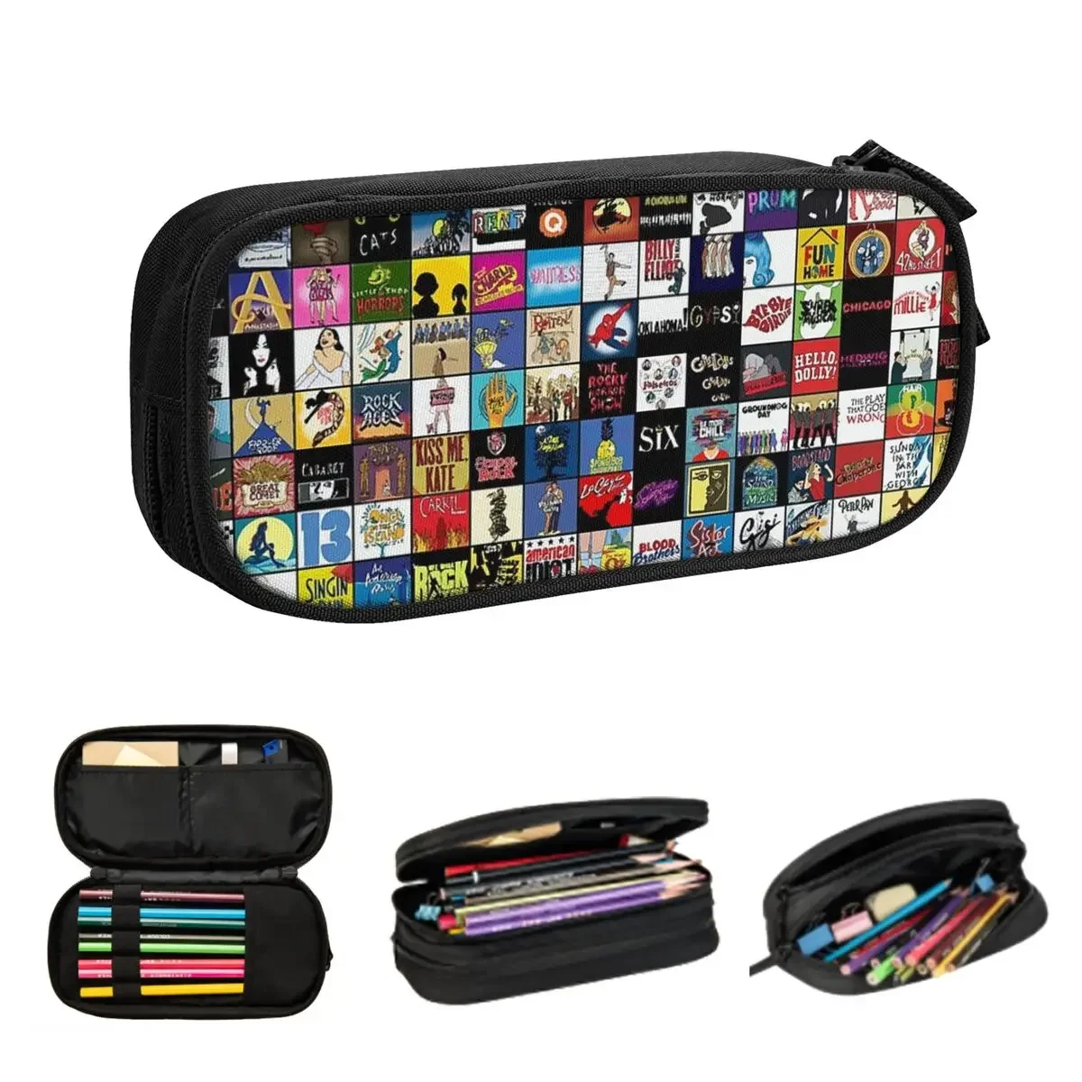 Broadway Musical Theatre Logos - Hand Drawn Pencil Cases Large Storage Pen Bags Pen Box Pencil Pouch For Boys Girls Students