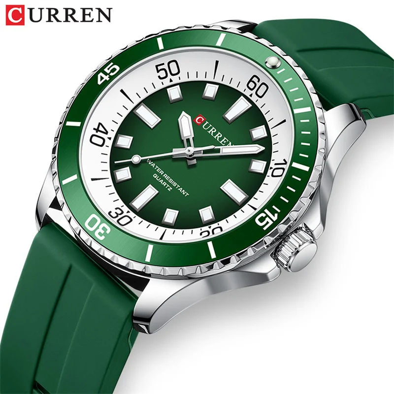 Curren 8448 Unisex Quartz Watch, Luminous Round Wristwatch with Soft Silicone Strap Outdoor Waterproof Fashion Daily Casual Wear