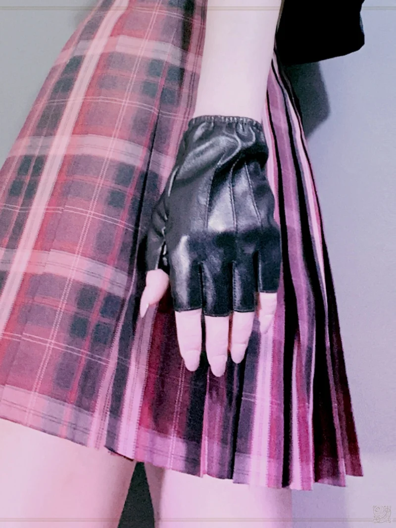 Harajuku Dark Lolita Motorcycle Haulage Motor Fingerless Gloves Female Punk Steam Rock Black Fashion Gloves Y2k Accessories