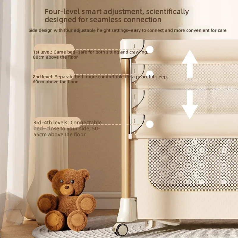 Baby Crib, 1-Second Foldable, Multifunctional Bed, Portable and Connectable, Newborn Soothing Rocking Cradle, Infant Bed