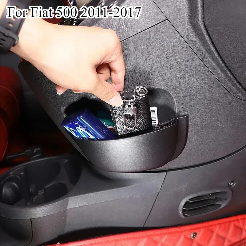 

For Fiat 500 2011-2017 ABS Black Car Center Console Side Storage Box Mobile Phone Storage Box Interior Car tool Accessories