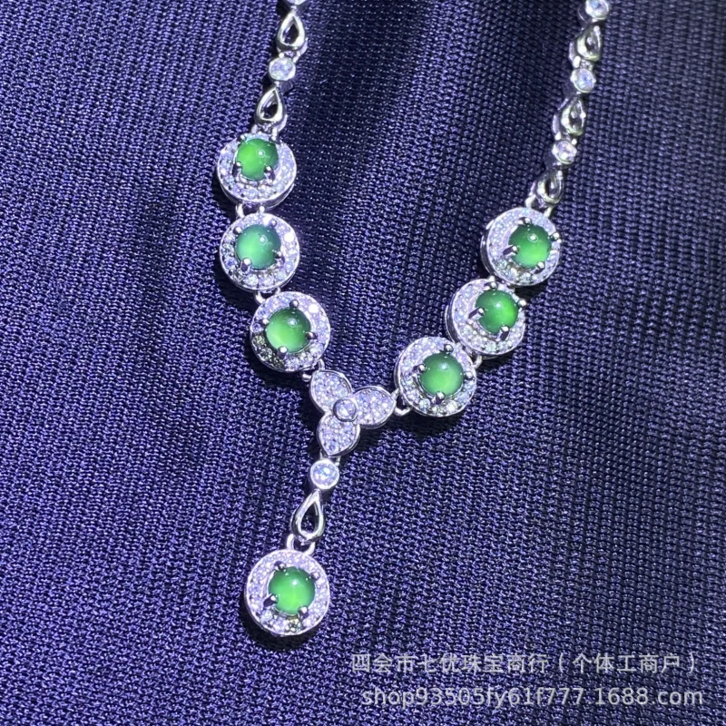 S925 Silver Inlaid Natural A- Level Jade Dangerous Material Guatemala Finished Luxury Multi-Noodle Necklace