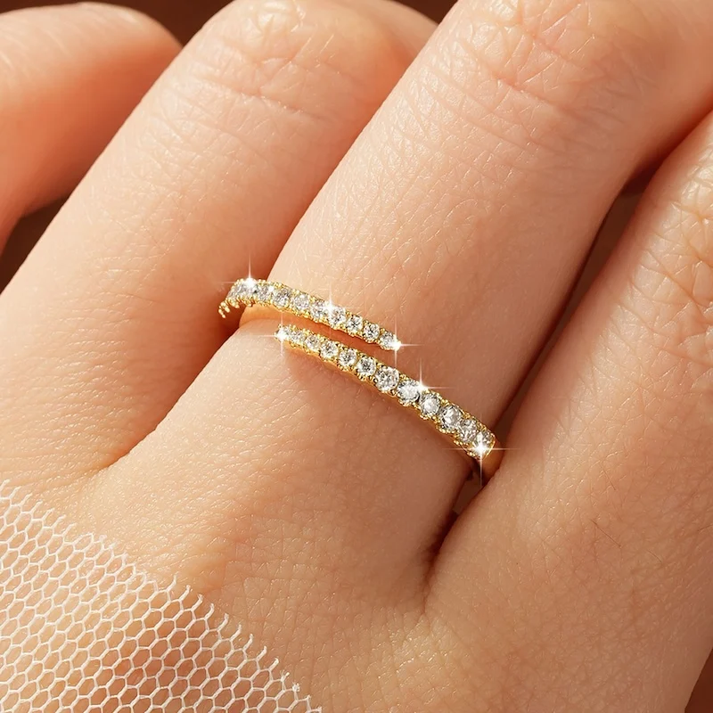 Rrjzz D-Farbiger Voll-Moissanit Halb-Eternity-Ring GRA Runder Labor-Imitationsdiamant Damen Verstellbarer Offener Ring Schmuck Geschenke – Detail 8