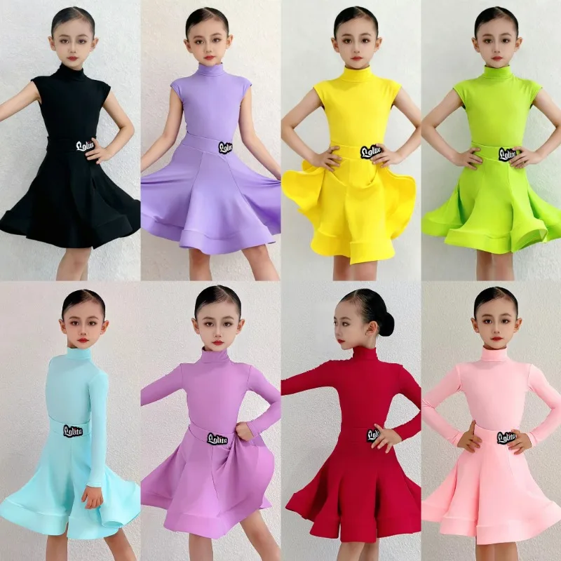 ensemble-2-pieces-de-danse-latine-pour-filles-combinaison-a-col-haut-a-manches-longues-jupe-costume-d'entrainement-de-competition-pour-enfants-salsa-de-salle-de-bal