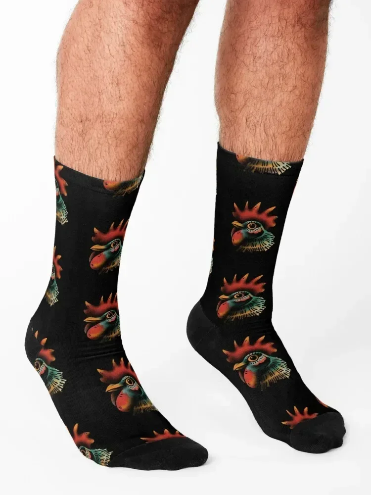 Traditional rooster tattoo Socks Climbing Soccer football floral Men Socks Luxury Brand Women's