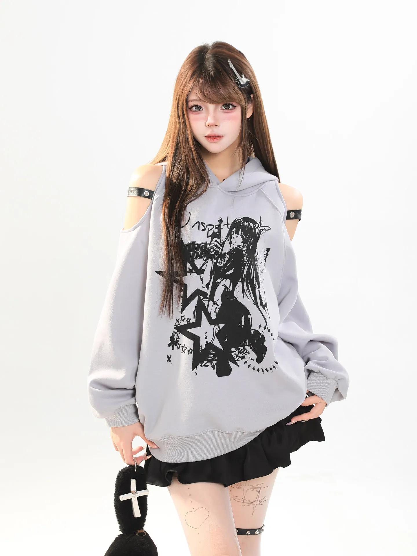 

Американский худи с открытыми плечами для женщин, весенний, свободный, повседневный, стройнящий, в корейском стиле, уличная одежда