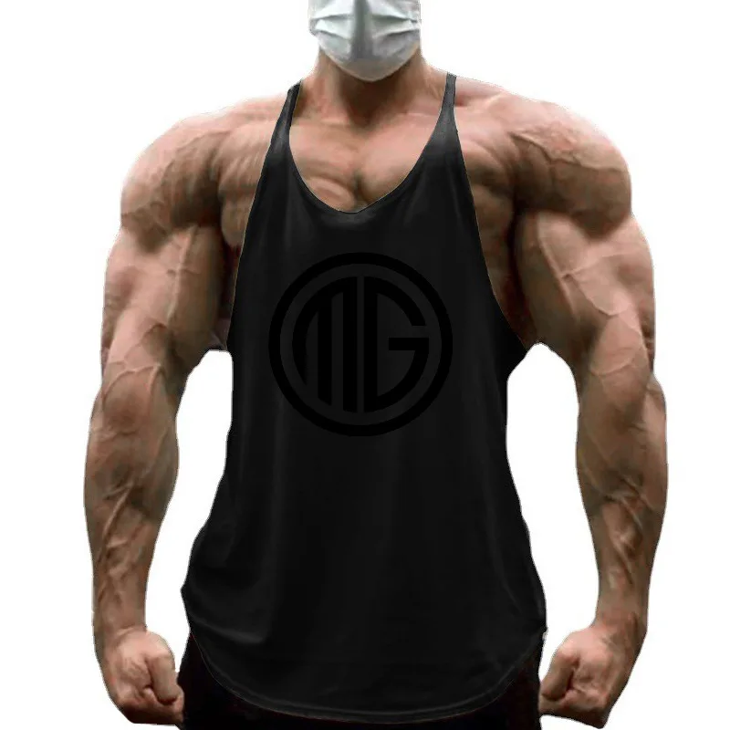 Men's Cotton Athletic Training Stringer Tank Tops Running Vests Low Scoop Neck Y-Back Racerback Gym Bodybuilding Workout Tops