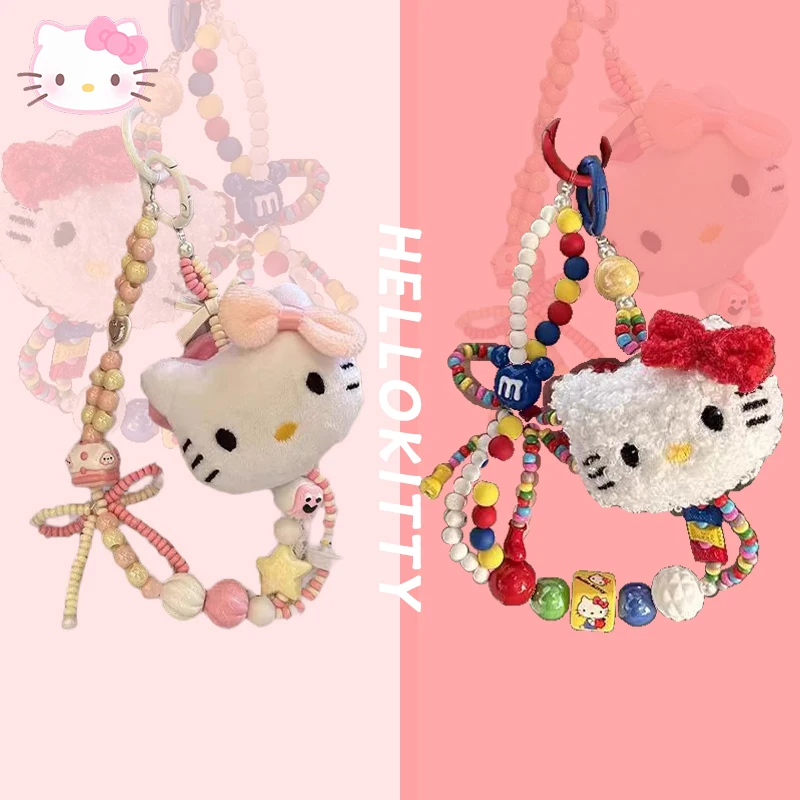 Y2K плюшевый кулон допамин Hello Kitty японский кот цветная цепочка для мобильного телефона из бисера милая сумка для девочек розовый красный автомобильный брелок