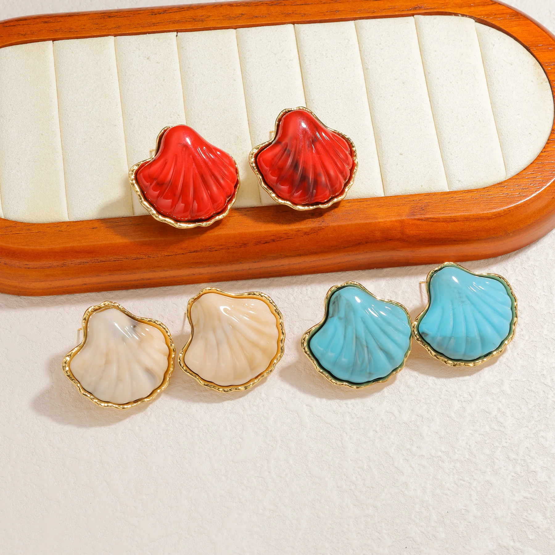 Freeteeme العصرية الذهب اللون الإطار شل محارة وأقراط المحيط سلسلة مجوهرات جميلة ثقب الأذن للنساء هدايا عيد ميلاد