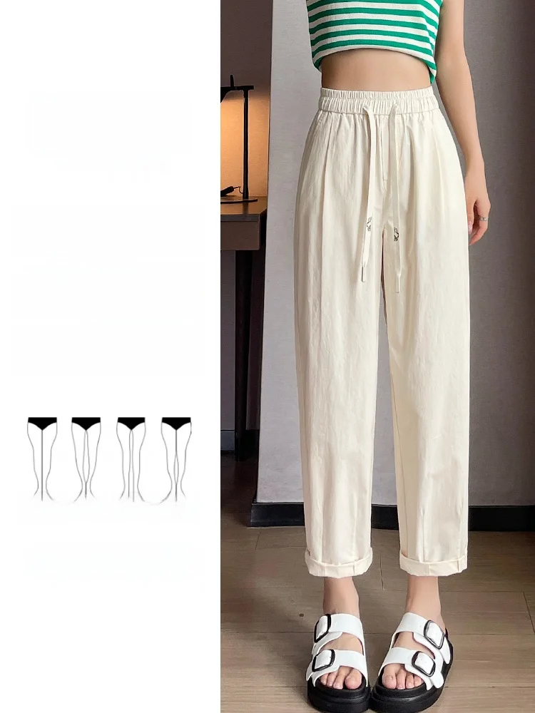 La Chapelle Ice Silk Qui Dry Sports Pants Women Summer Thin Loose Casual Polka Cotton Sun Protection Harem Dad Pants