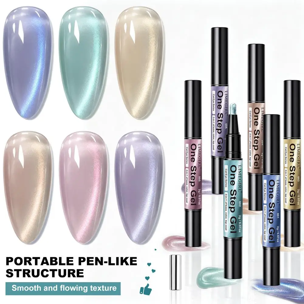 3in1 Gel Polish Pen Quick-Dry Long-Lasting Graffiti Painting Nail Polish Pen Glitter Nail Pen Cat Eye One Step Nail Polish Pen