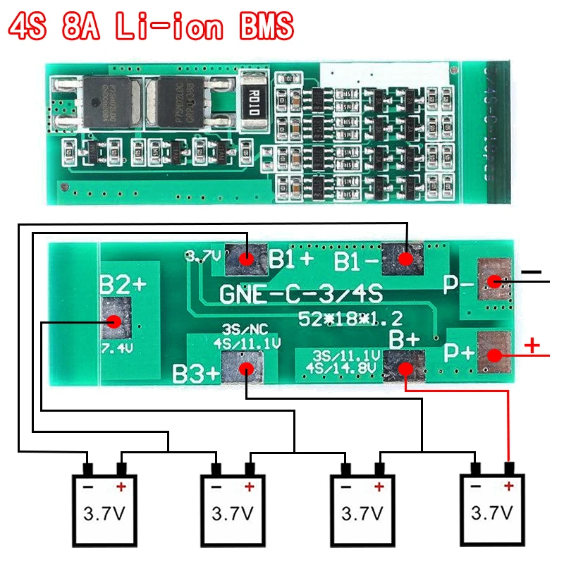 4S 8A Polymer Li-ion Lithium Battery Charger Protection Board For 4 Serial 4pcs 3.7 Li-ion Charging Protect Module BMS