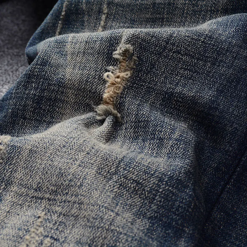 New Fashion Men's Jeans High Quality Jeans Men's Spliced Vintage Black Blue Elastic Slim Fit Split denim Pants