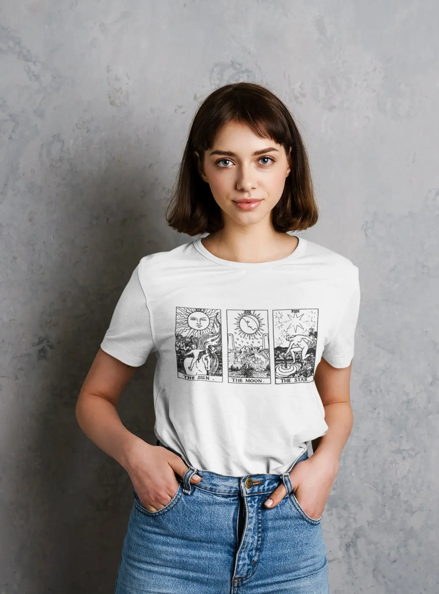 The Sun Moon Star Tarot Card T shirt Esoteric Black and White