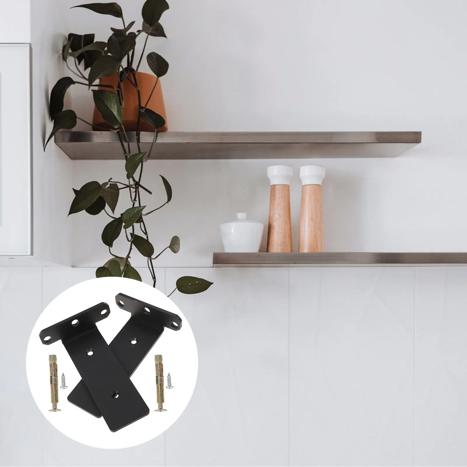 

2Pcs Wall Shelf Bracket High Grade Steel Black Matte Floating Shelf Support Heavy Duty DIY Corner Brace Strong Bearing Capacity