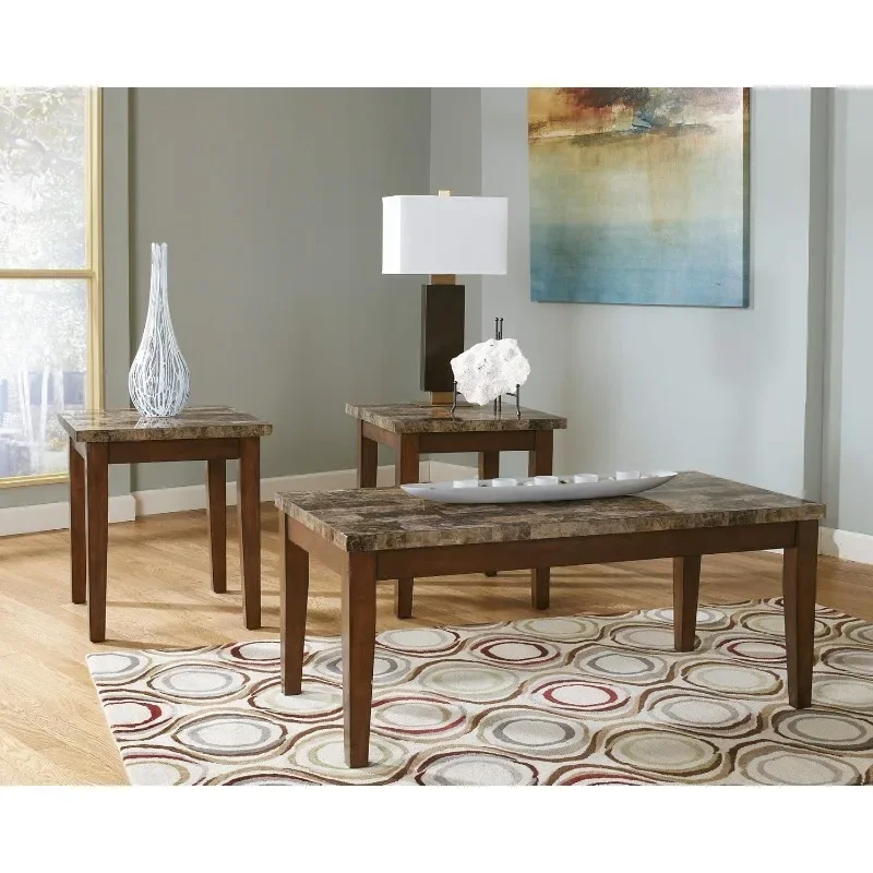 Contemporary Faux Marble Small Table Set Includes A Coffee Table and Side Table Dining Room Chairs