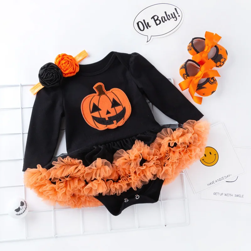 Baby Girl Kids Dress Long Sleeve Skull Print Newborn Infant Suit Halloween Costume For Children 0-24 Month Costume 2024 Rompers