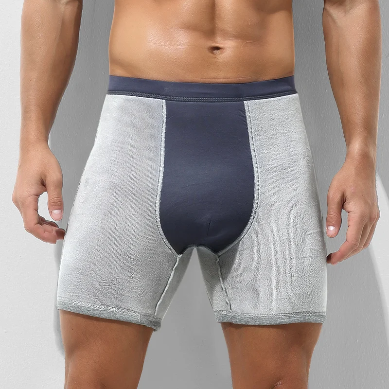 

3pc Men's warm underwear men's velvet and thick anti-wear leg extended boxer shorts autumn and winter middle aged boxer shorts