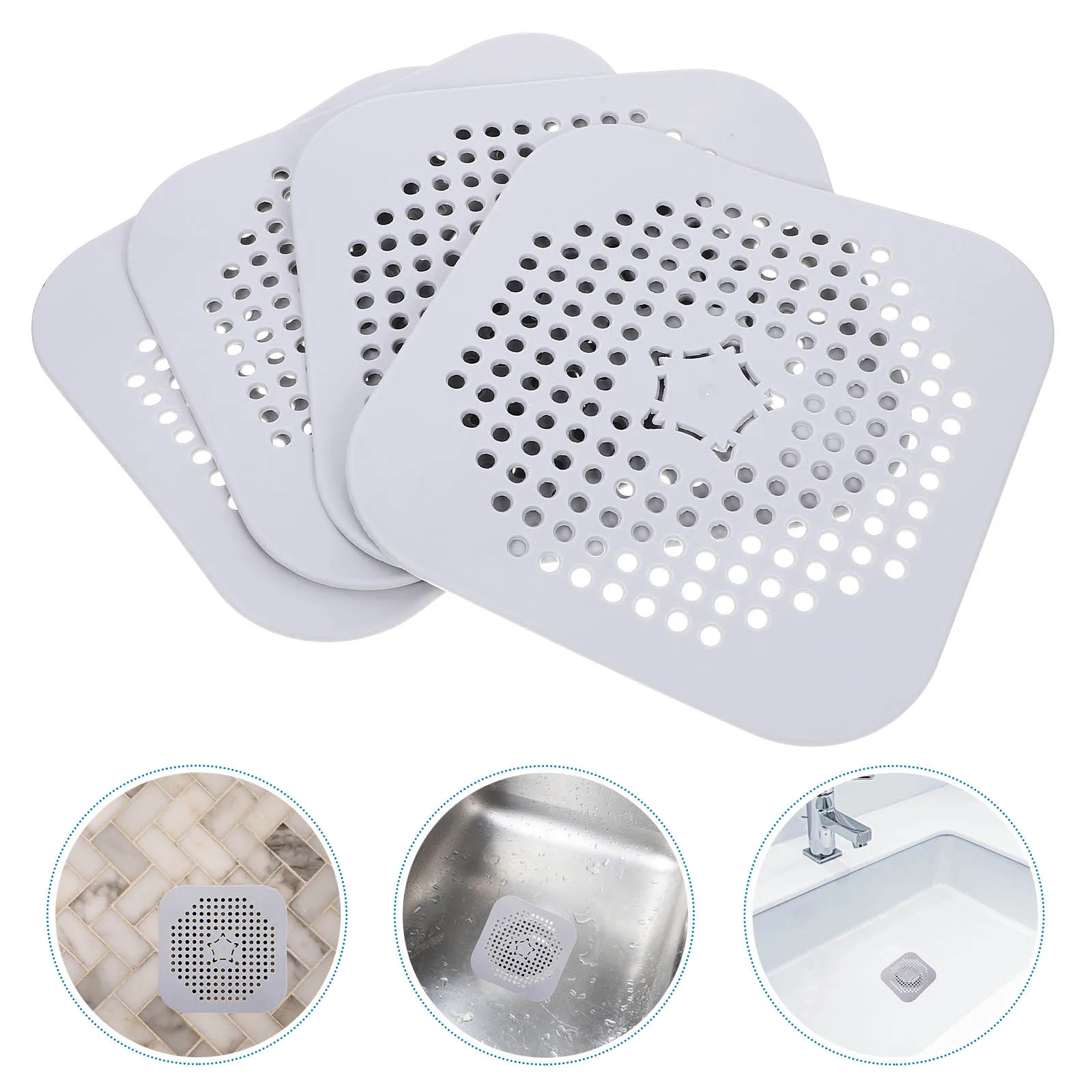

4pcs Silicone Kitchen Sink Drain Strainer Square Non-Clogging Design Smooth Water Flow Easy Clean Durable Modern Style Kitchen