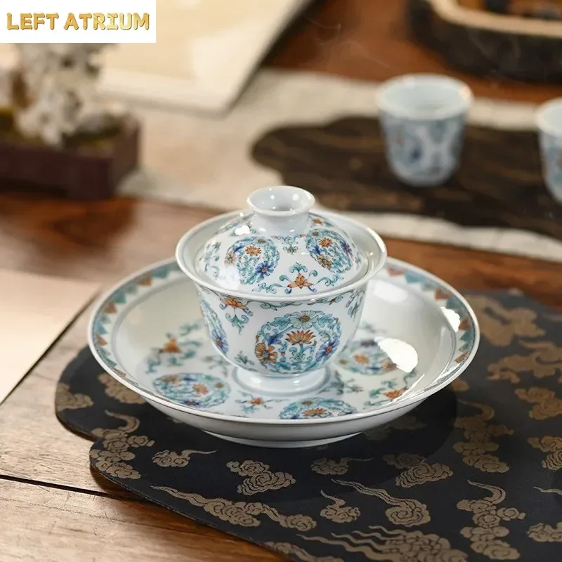 140ML Jingdezhen Blue and White Porcelain Underglaze Colorful Daisies Thin Tire Cup Doucai Tuanju Cover Bowl Master Cup Teaware
