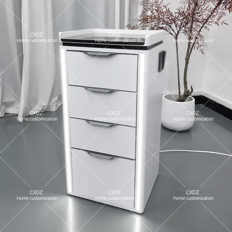 Multifunctional Hair Cutting Tool Cabinet Salon Storage Cart Multi Layer Modern Trolley with Lights