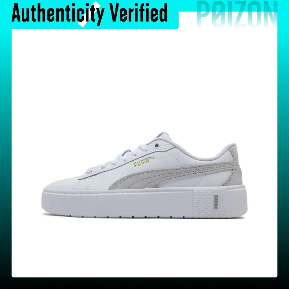 PUMA Smash Platform Comfortable And Lightweight Low top Skateboard Shoes Women's White Gray 392979-01
