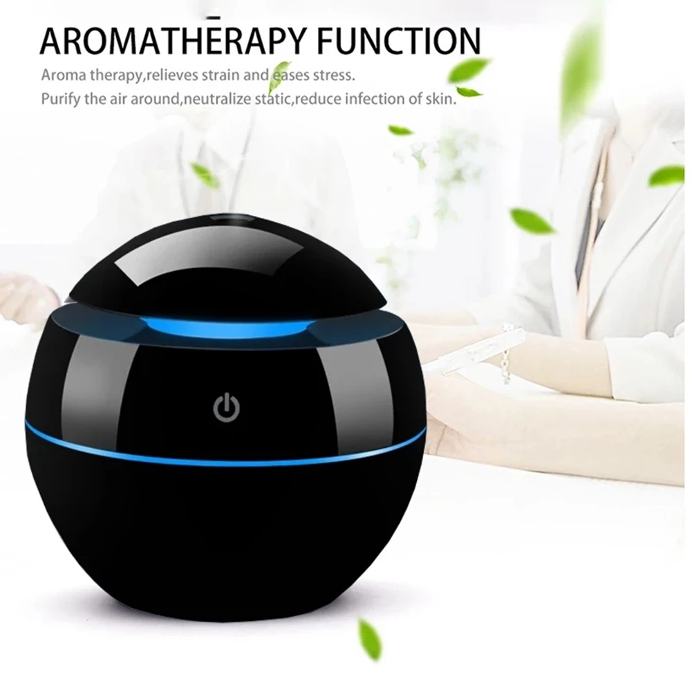 Portable Air Humidifier Ultrasonic USB Diffuser LED Night Light Electric Oil Diffuser Aromatherapy Black