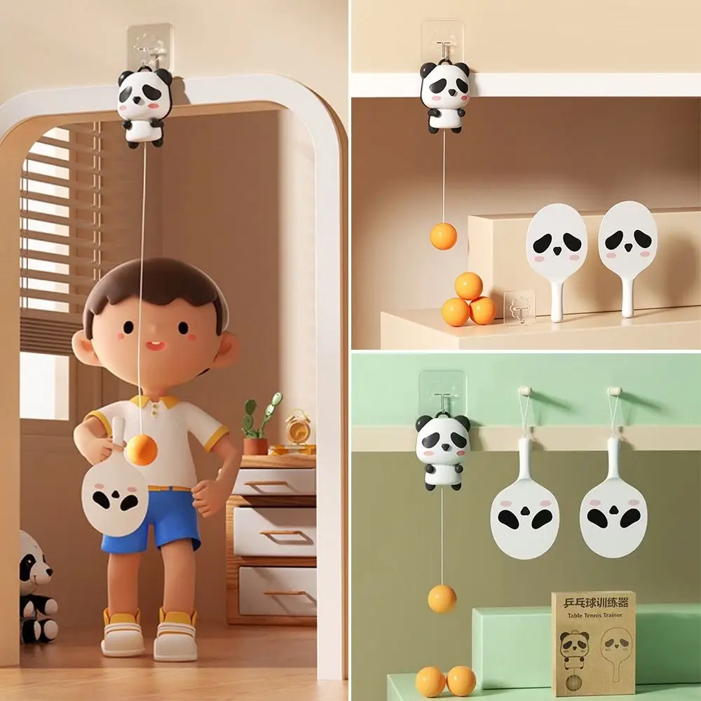 Cartoon Panda Table Tennis Hanging Trainer Parent-child Interaction Prevention of Myopia Ping Pong Exercise Adjustable Height