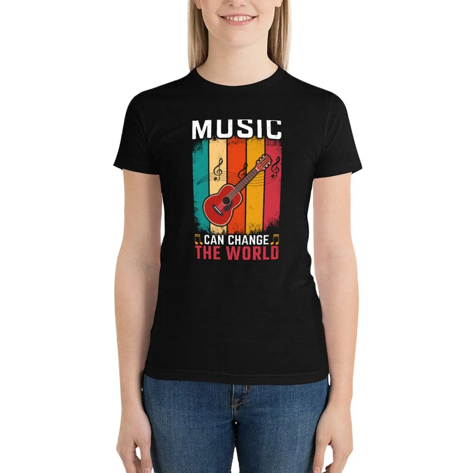 Music Can Change The World T-Shirt funny female lady clothes white t-shirt dress for Women sexy