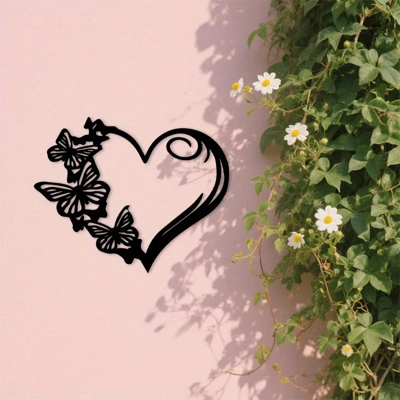 Butterfly & Heart Metal Wall Art, Elegant Black Iron Sign, Indoor Outdoor Bedroom Garden Decor, Valentine Wedding Romantic Gift