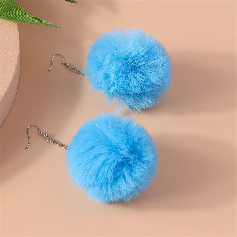 Trendige bunte große Plüsch-Kugel-Ohrringe für Frauen und Mädchen, Party, Festival, Schmuck, Geschenke – Detail 18