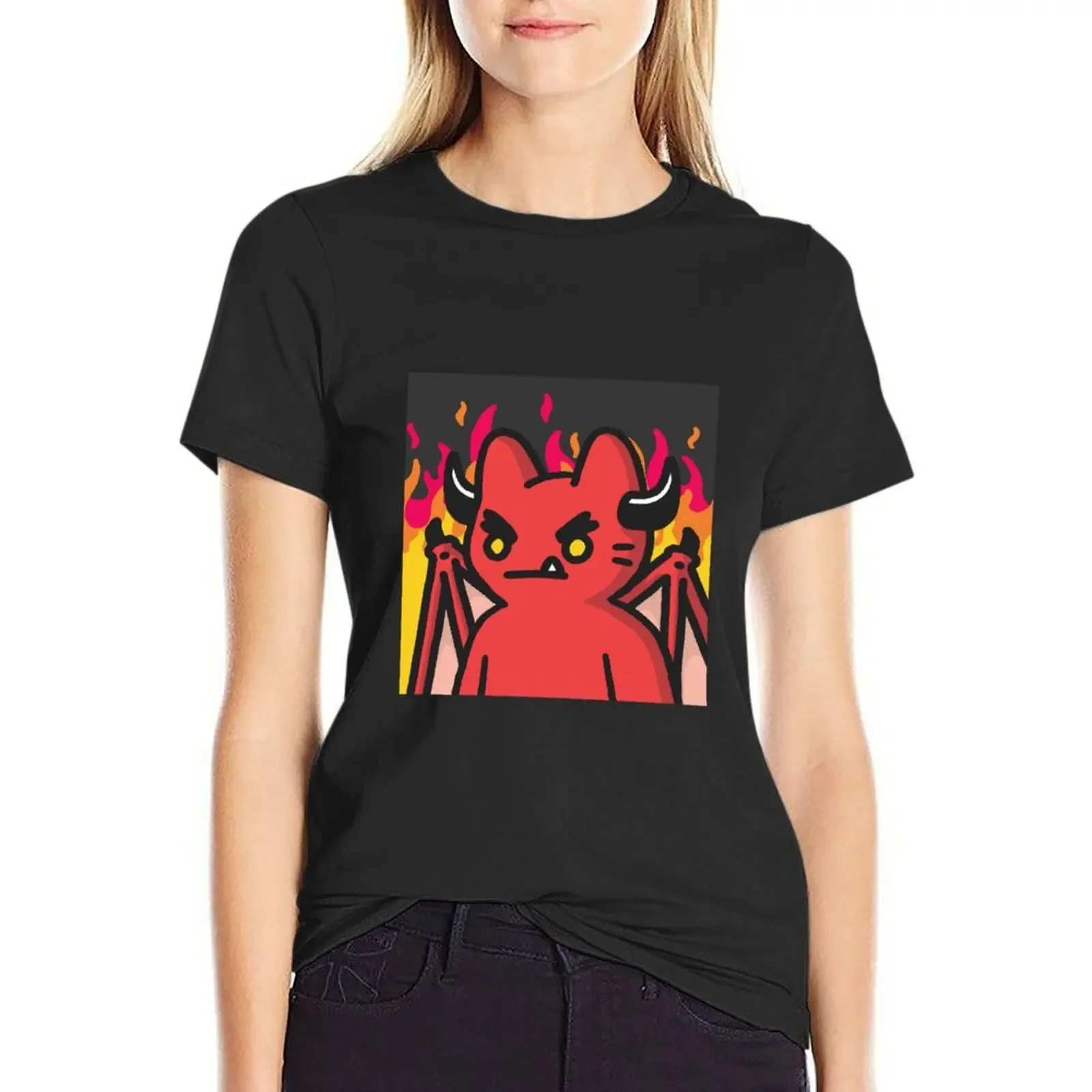 Cool Cats Demon T-Shirt kawaii clothes cute tops anime clothes female western t shirts for Women