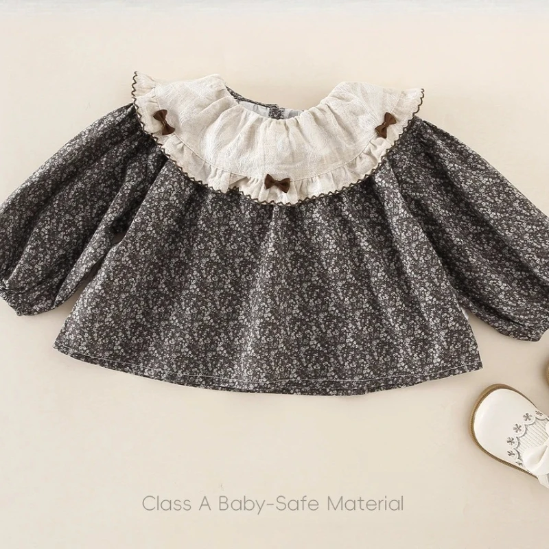 Fall New A Class Childrens Wear Soft Floral Forest Style Baby Girl Doll Collar French Shirt Infant Shirt