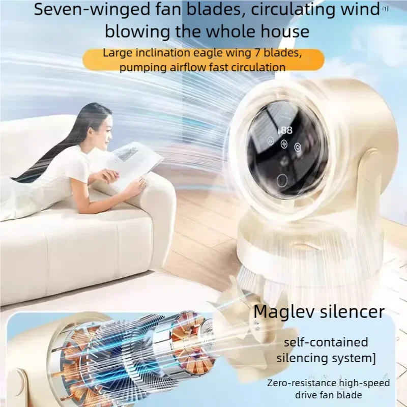 New Strong Turbo Power Low Noise Fan Circulating Air Supply Wind Speeds Adjustable Mini LED AI Smart Display Fan Easy To Store