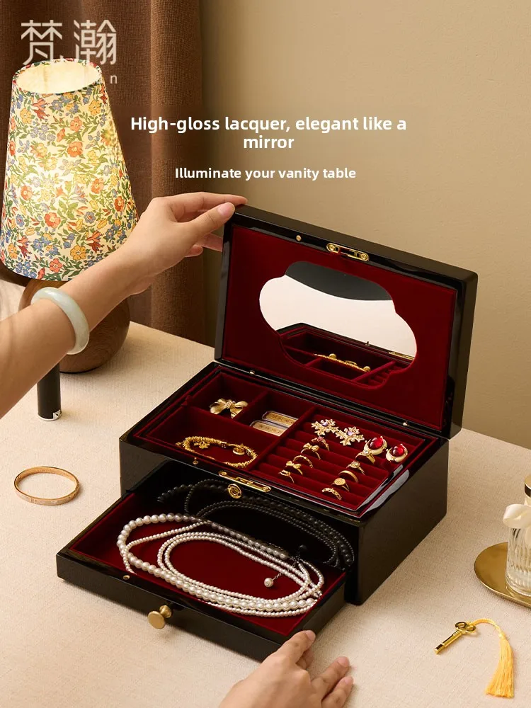 

Шкатулка для украшений Fanhuan класса люкс с зеркалом, винтажная, расписная, из дерева, для подарка на свадьбу или День святого Валентина