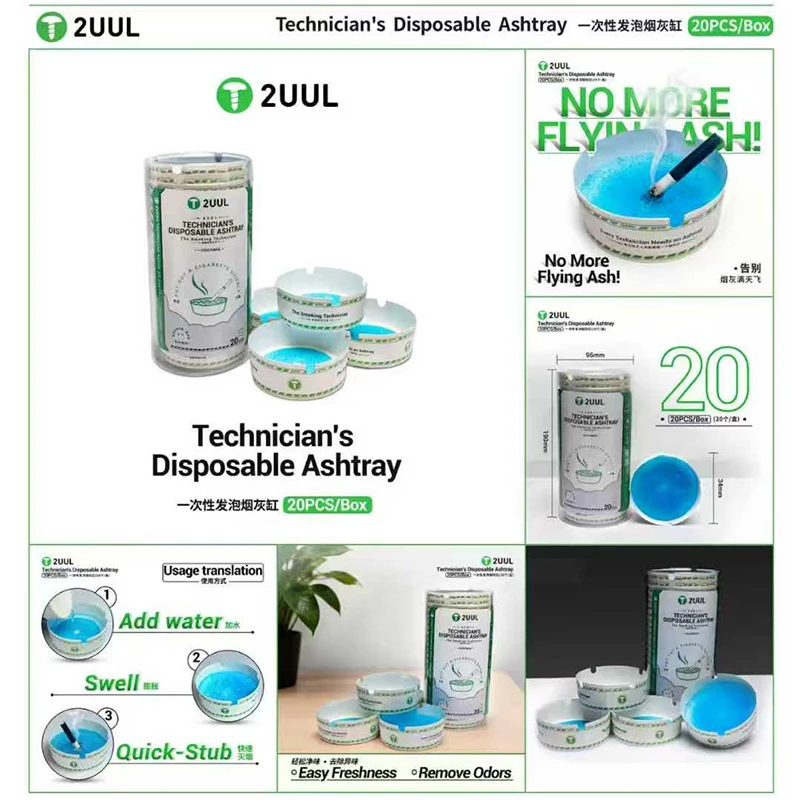 2UUL AS01 20PCS/Box Disposable Ashtray Easy Freshness Remove Odors Cigarette Absorber Dustproof Portable EcoFriendly Ashtray