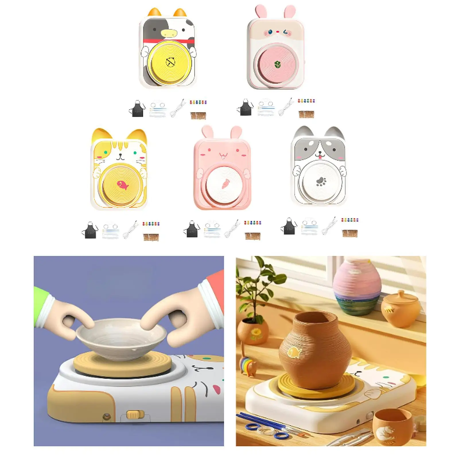 Electric Pottery Wheel Set for Kids Apron Beginner Artwork Porcelain Machine