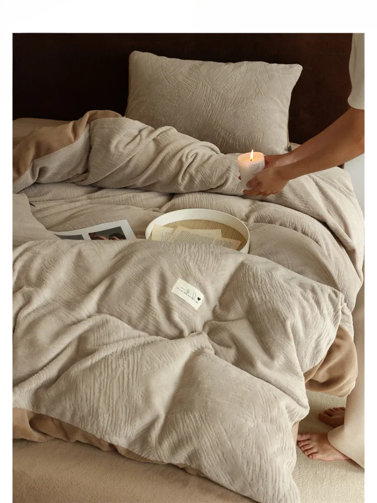 Winter thickened warm milk velvet four-piece set coral velvet flannel double-sided velvet sheets duvet cover fitted sheets