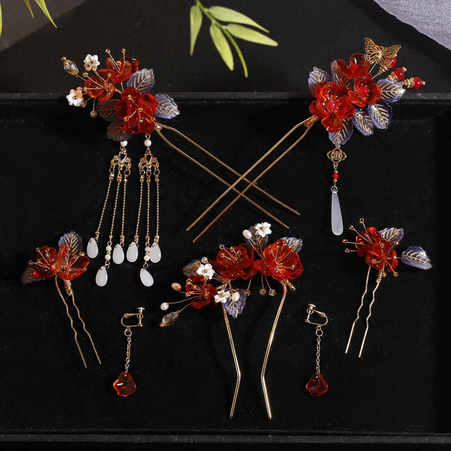 

Ancient Hanfu Hair Sticks Vintage Flower Hair Clip Headwear Chinese Hanfu Bridal Hair Accessories Set Tassel Hair Jewelry