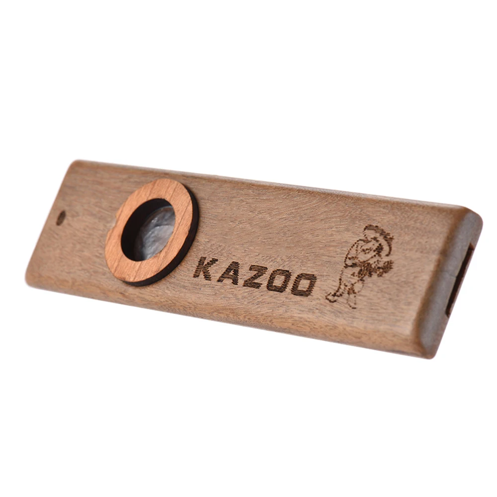 Wooden Kazoo Musical Instrument Ukulele Guitar Partner Wood Harmonica with Metal Box for Music Lover