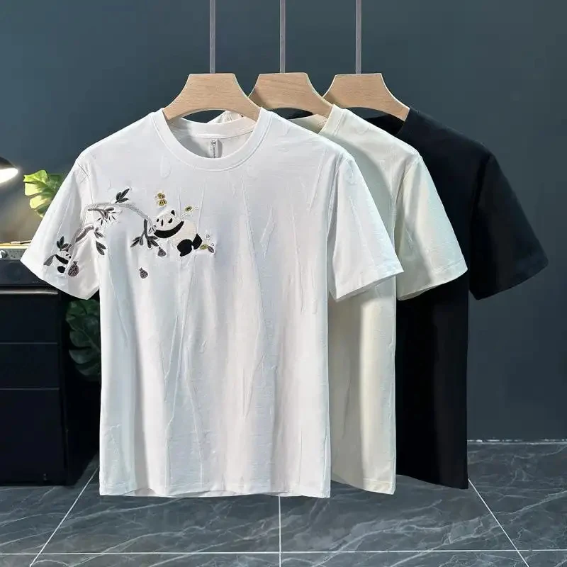 

Men's Summer T-Shirt 2026 Embroidered Chinese Style, Loose Fit, Casual Trendy, Plus Size, Streetwear, Soft Breathable Fabric