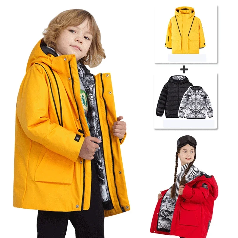 2024 Hooded Children Snow Warm Baby Jackets Windproof Waterproof Girl Ski Coats Mountain Sport Outdoor Kids Outerwear Clothes