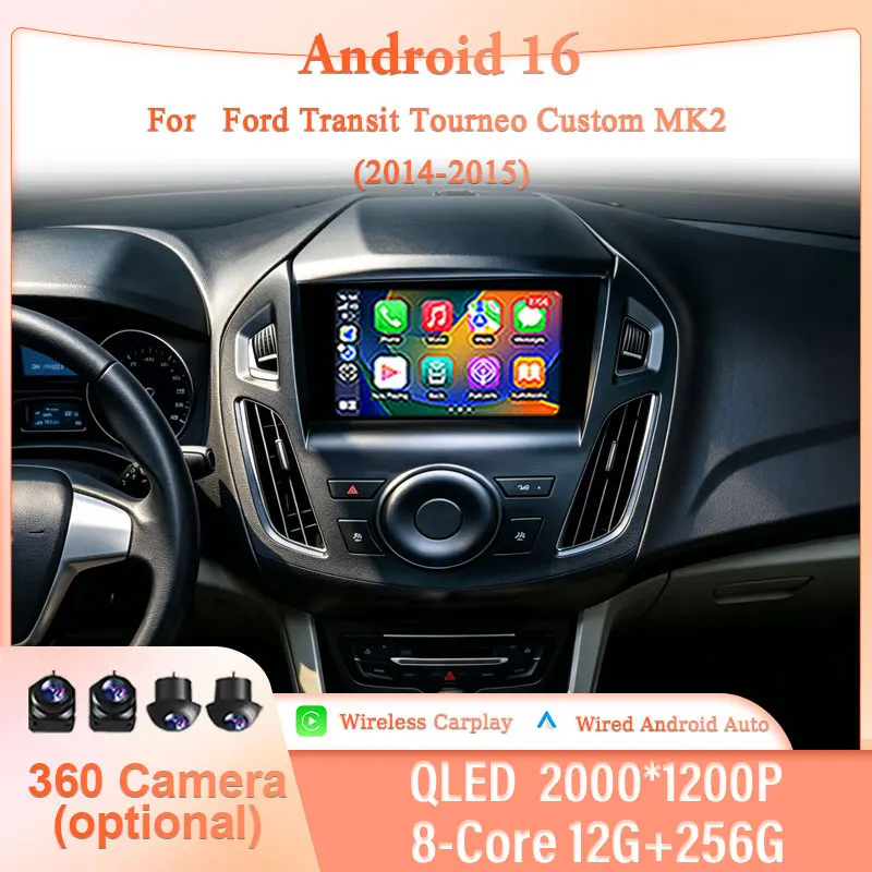 Für Ford Transit Tourneo Custom MK2 2014-2015 Video-Audio-Player 9" Android 16 Intelligentes System Bluetooth 4G Kein 2-DIN QLED LHD