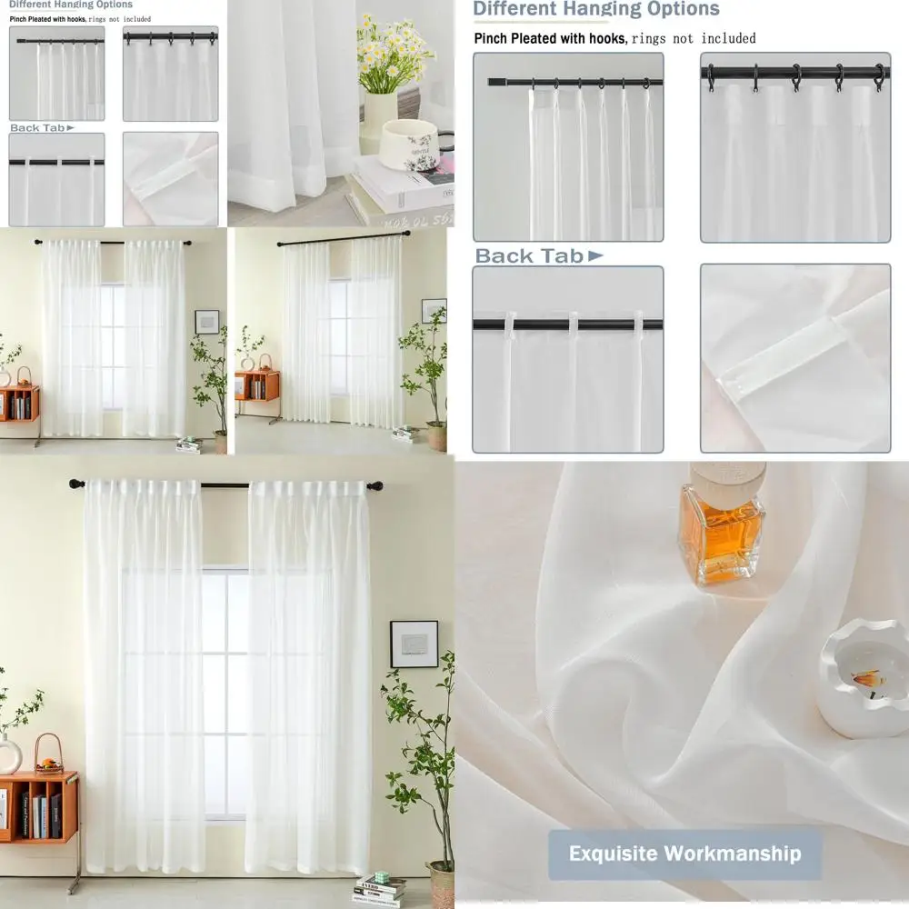 

Privacy Semi-Sheer Pinch Pleat Curtains, 84 Long, 50 Wide, Light Filtering for Bedroom and Living Room
