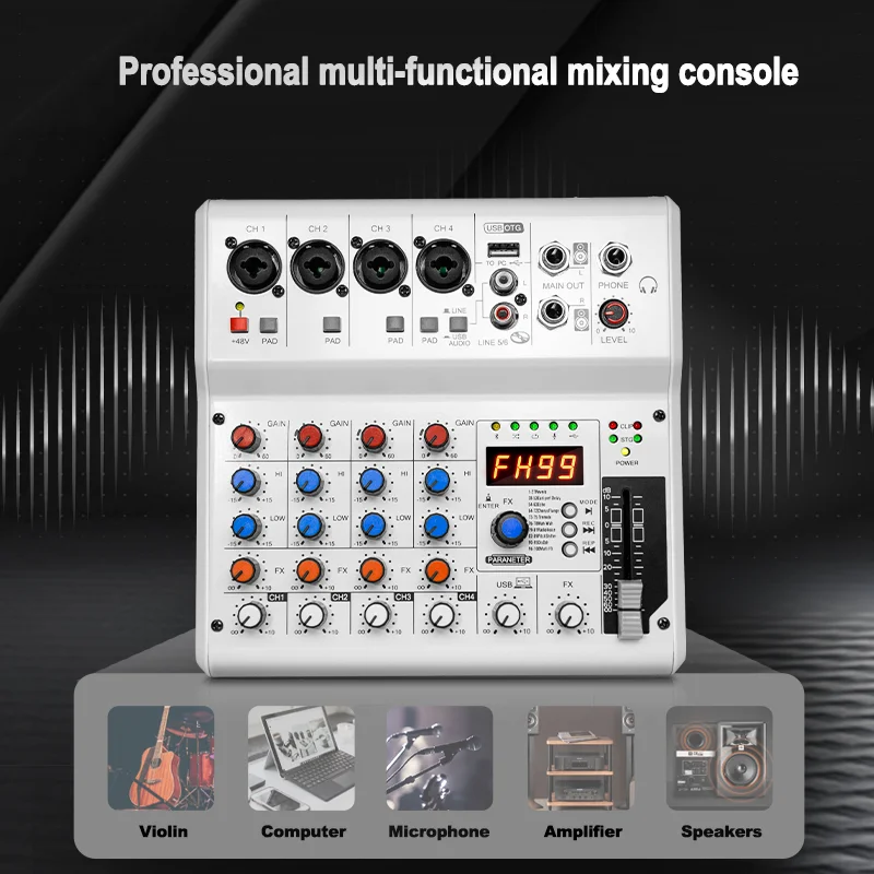 FUHAM FAX4/6 mixer 48V , support recording live 99dsp effect Bluetooth sound all-metal frequency mixer 4/6 channels