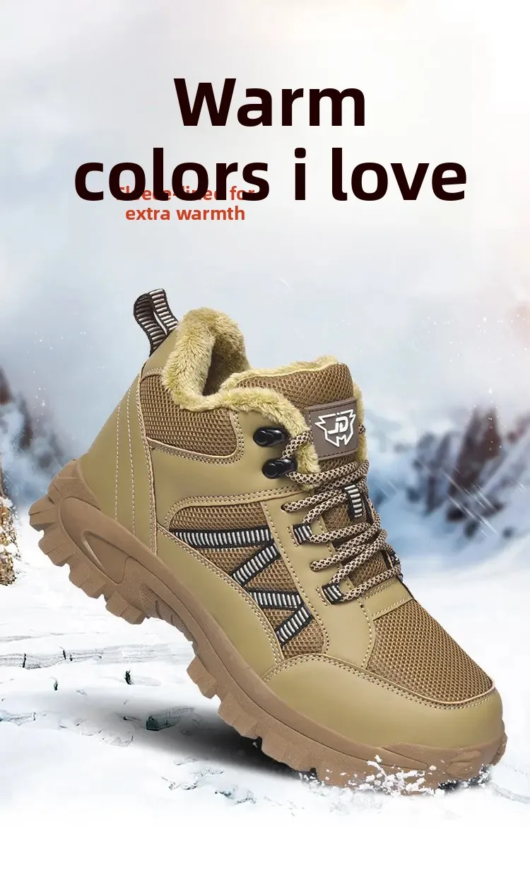 

Men's Snow Boots for Men Casual Winter Shoes Platform Non-slip Warm Fur Ankle Boots Plush Combat Outdoor Hiking Motorcycle Boots