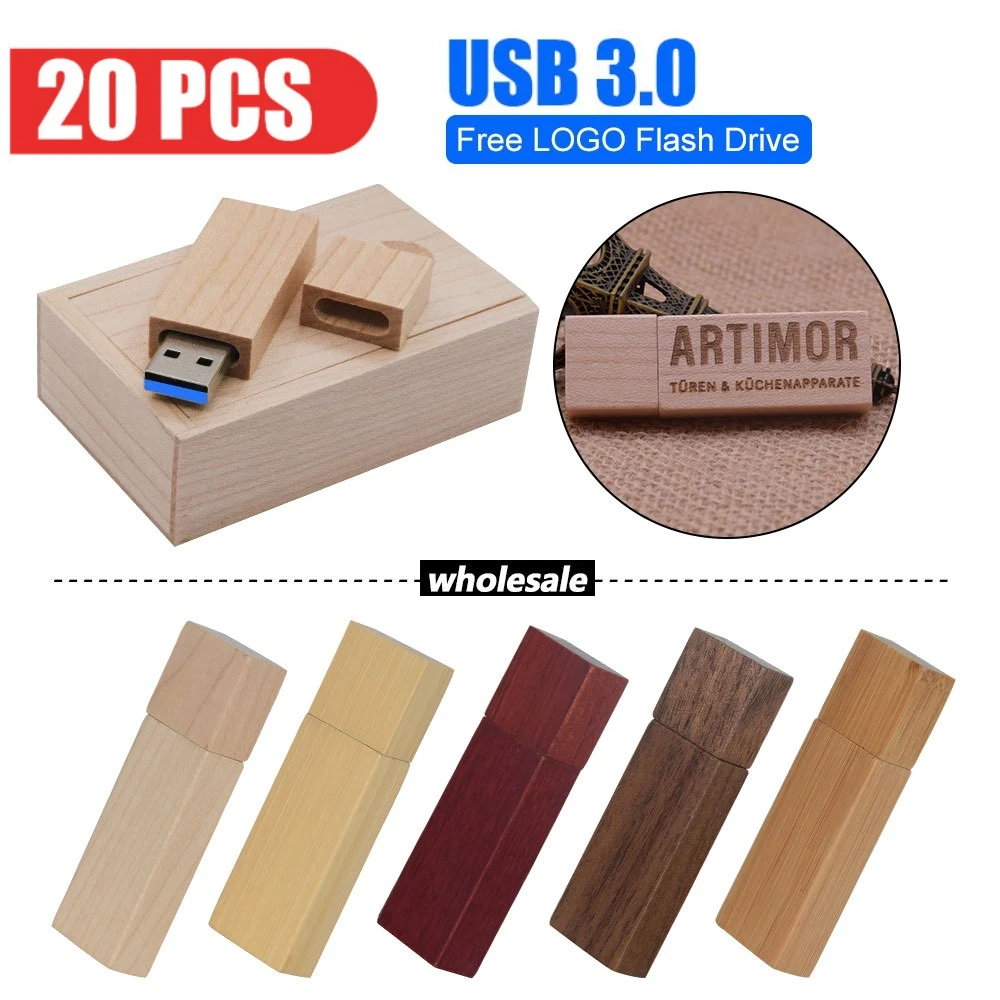 

20 шт./лот USB3.0 флэш-накопитель 128 ГБ с бесплатным индивидуальным логотипом 64 ГБ высокоскоростной флэш-накопитель из орехового дерева 32 ГБ креативный подарок U диск
