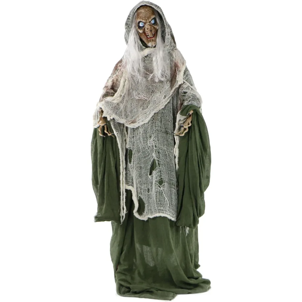 

Outdoor Halloween Decoration Life-Size Animatronic Scary Talking Witch with Activated Lights and Sound, Battery-Operated Indoor